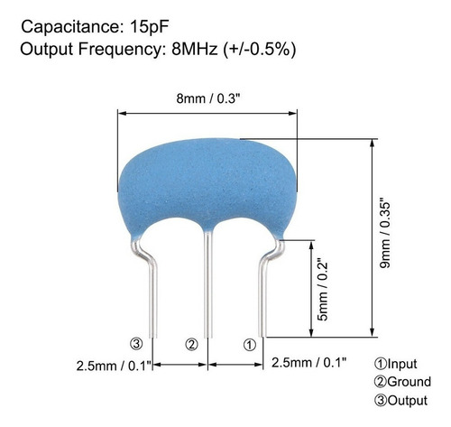 Oscilador De Cristal Ressonador Cerâmico 8mhz 15pf 15 Peças