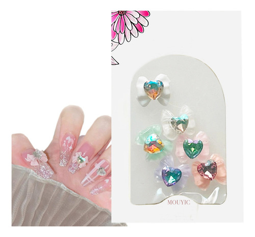 Moños Con Cristales Corazones Para Decoracion De Uñas Color Diseño 1