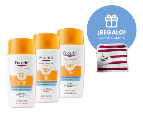 Combo X 3 Protector Solar Eucerin Fps 50 Hydro Fluid 50 Ml