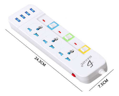 Regleta De Alimentación Para Escritorio 3 Tomas De Corriente Color Blanco Ele-Gate CH.10334