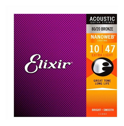 Encordoamento Elixir Cordas 0.10 Extra Light Violão Aço 