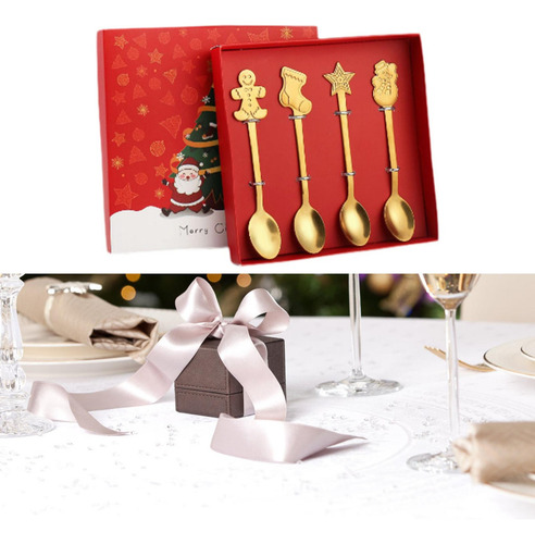 New. Set De 4 Cucharas Festivas, Juego De Cubiertos
