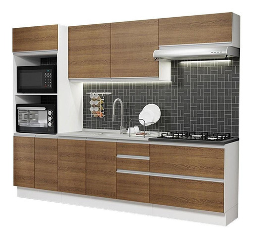 Cozinha Completa Mdf Madesa Acordes 270006 Armário Balcão Br Cor Branco/Rustic