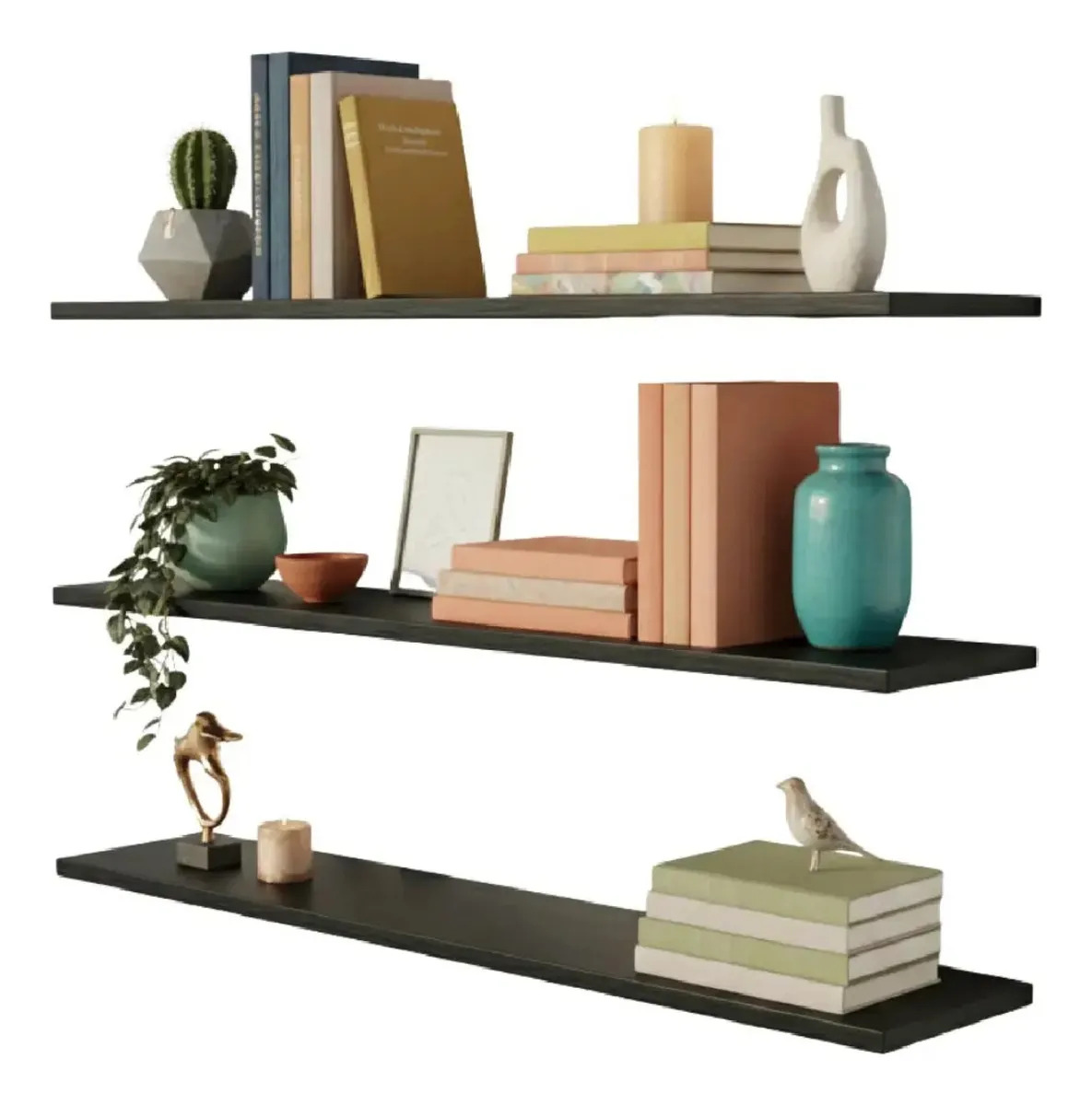 Set De 3 Repisas Flotantes 80x20 Cm Minimalistas Modernas Negro