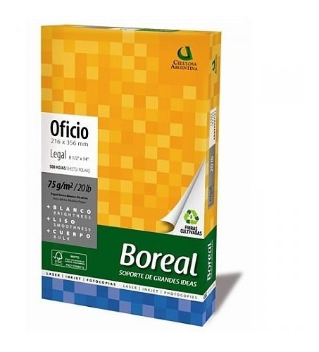 Resma Oficio 21.6x35.6/75grs Boreal X 500 Hjs