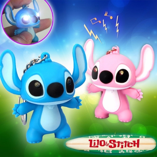 Chaveiro Stitch Figure com luz LED e som rosa