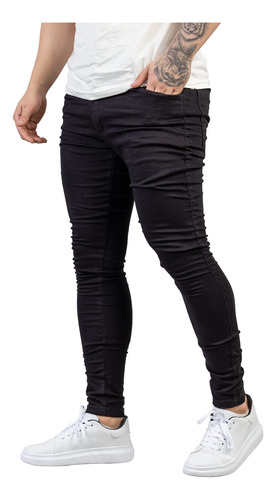 Calça Jeans Masculina Super Skinny Lycra Ziper Rasgada