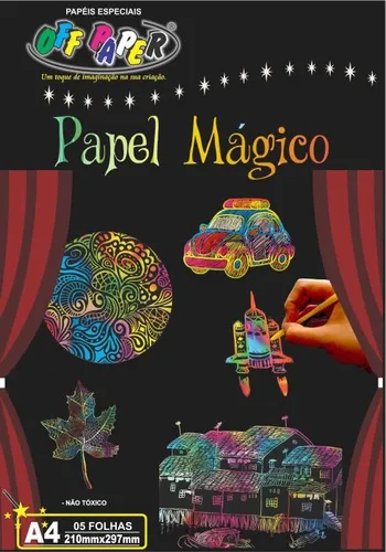 Papel Mágico Colorir A4 Com Bastão Kit C/ 4pcts