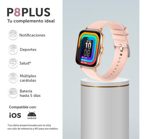 Imagen 2 de 7 de Smartwatch Binden P8 Plus Notificaciones Ios/android, Negro