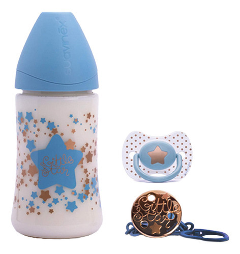 Set Biberon 270ml+chupon 0-4m+broche Couture 3pzs Suavinex Color Azul