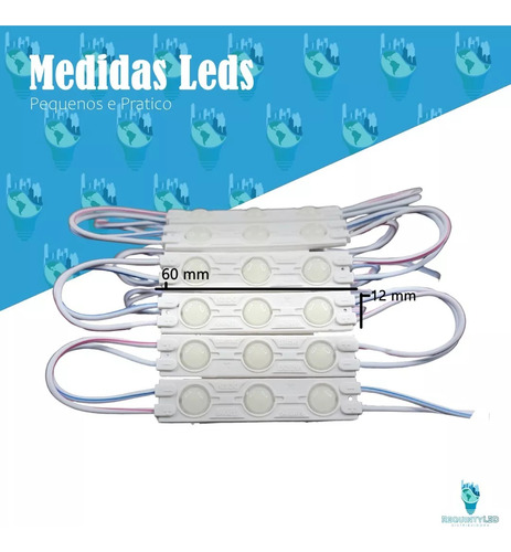 20 Módulos 3 Leds Smd Prova D'água Luminoso 12v Branco Frio