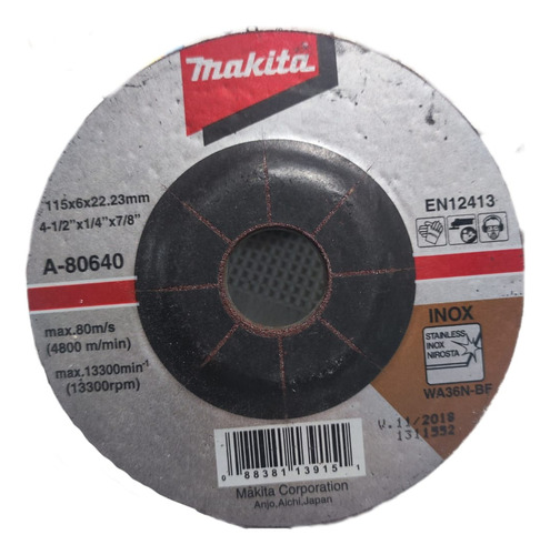  Disco Abrasivo Desbaste Acero Inox 41/2x1/4 A-80640 Makita 