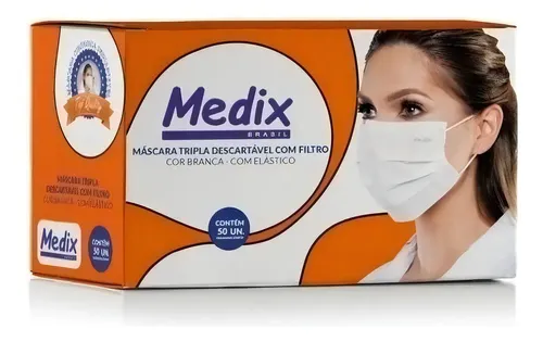 Mascara Descartável Medix Caixa Com 50 Unidades Cor Branco