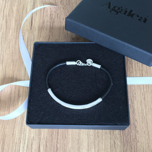 Imagen 8 de 10 de Pulsera Piel Negra Y Plata .925 Para Hombre Agálea Joyería