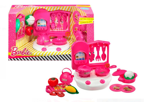 Juguete Nena Barbie Set Cocina Super Glam Accesorios 