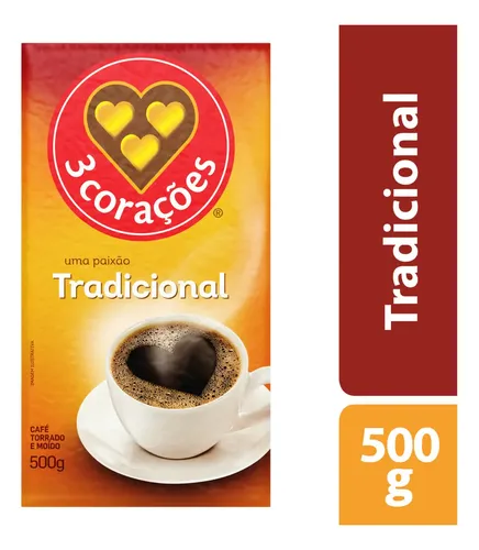 Café Torrado E Moído Tradicional Caixa Com 500g 3 Corações pacote 500 gramas - R$ 26,99