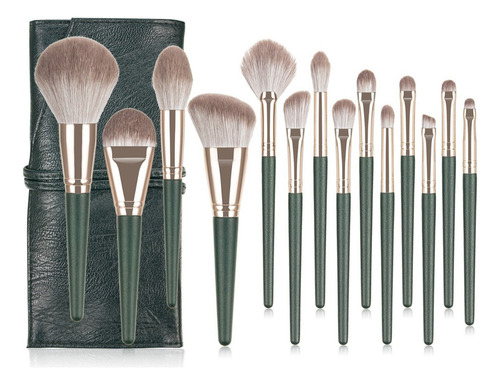 Set De Brochas Para Maquillaje Profesional 14pzs Color Verde