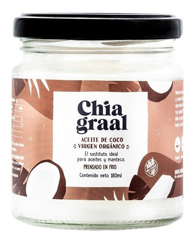 Imagen 1 de 6 de Aceite Coco Virgen X 180 Ml Con Certificacion Sin Tacc