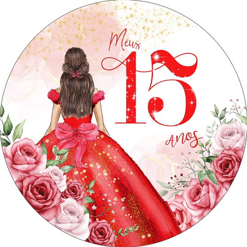 Painel De Festa Redondo - 15 Anos Princesa Vermelho 162 Cor Colorido