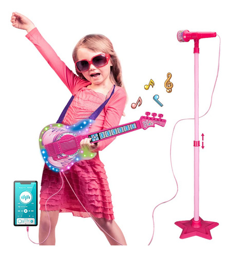 Set De Guitarra Y Micrófono Takihon Para Niños Con Música Y