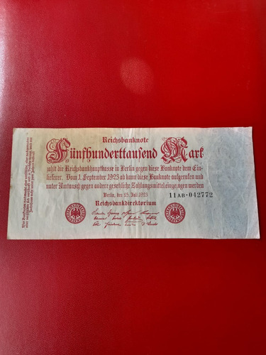 Billete 500 Mil Marcos Alemanes 1923 (Usado)