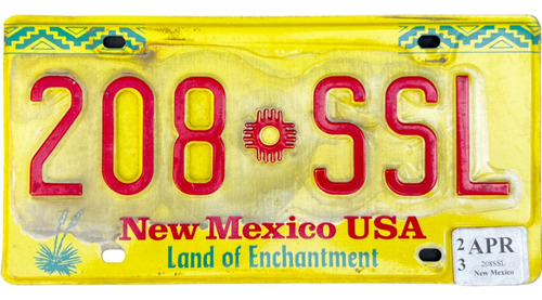 New Mexico Original Placa Metálica Carro Eua Usa Americana