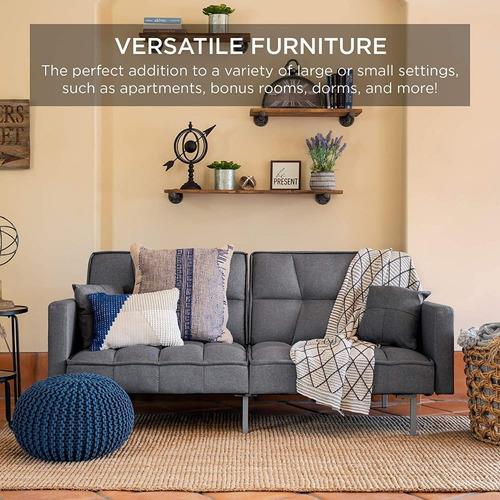 Sofa Futon Convertible De Felpa Color Gris Marca Best Choi P