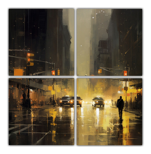 40x40cm Cuadro Decorativo Noche Lluviosa En Nueva York Estil