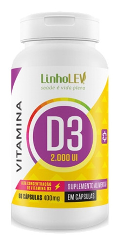 Vitamina D3 2000ui 400mg 60 Cápsulas - Linho Lev Sabor Sem sabor