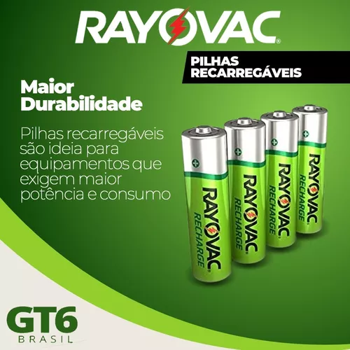 6 Pilhas Recarregável Econômica Rayovac Aaa 600 Mah