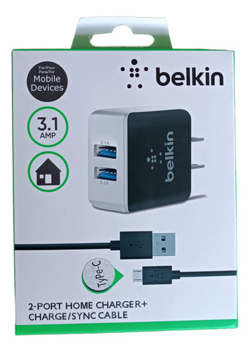 Cargador Celular Belkin Tipo C Usb 3.0 Qualcom Carga Rapida