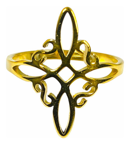 Anillo Acero Inoxidable Nudo De Bruja Bañado En Oro Amarillo