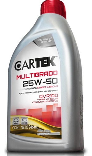 Aceite Mineral Para Motor A Gasolina Cartek 25w-50 946 Ml