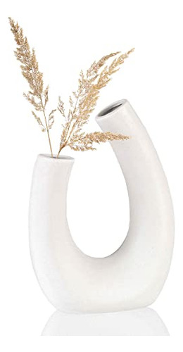 Crutello Jarron Minimalista De Ceramica Blanca Estilo U, Dec