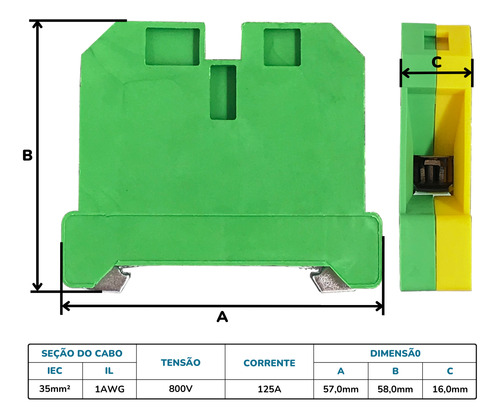 Borne Sak Terra 35mm Trilho Din Verde/amarelo