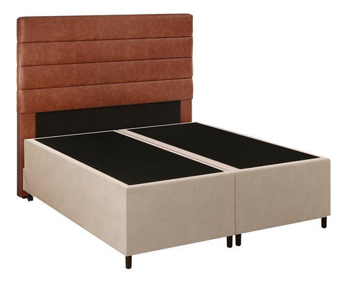 Cabeceira Base Cama Box Casal Queen 158 Hit Suede Bge/camel Cor Creme