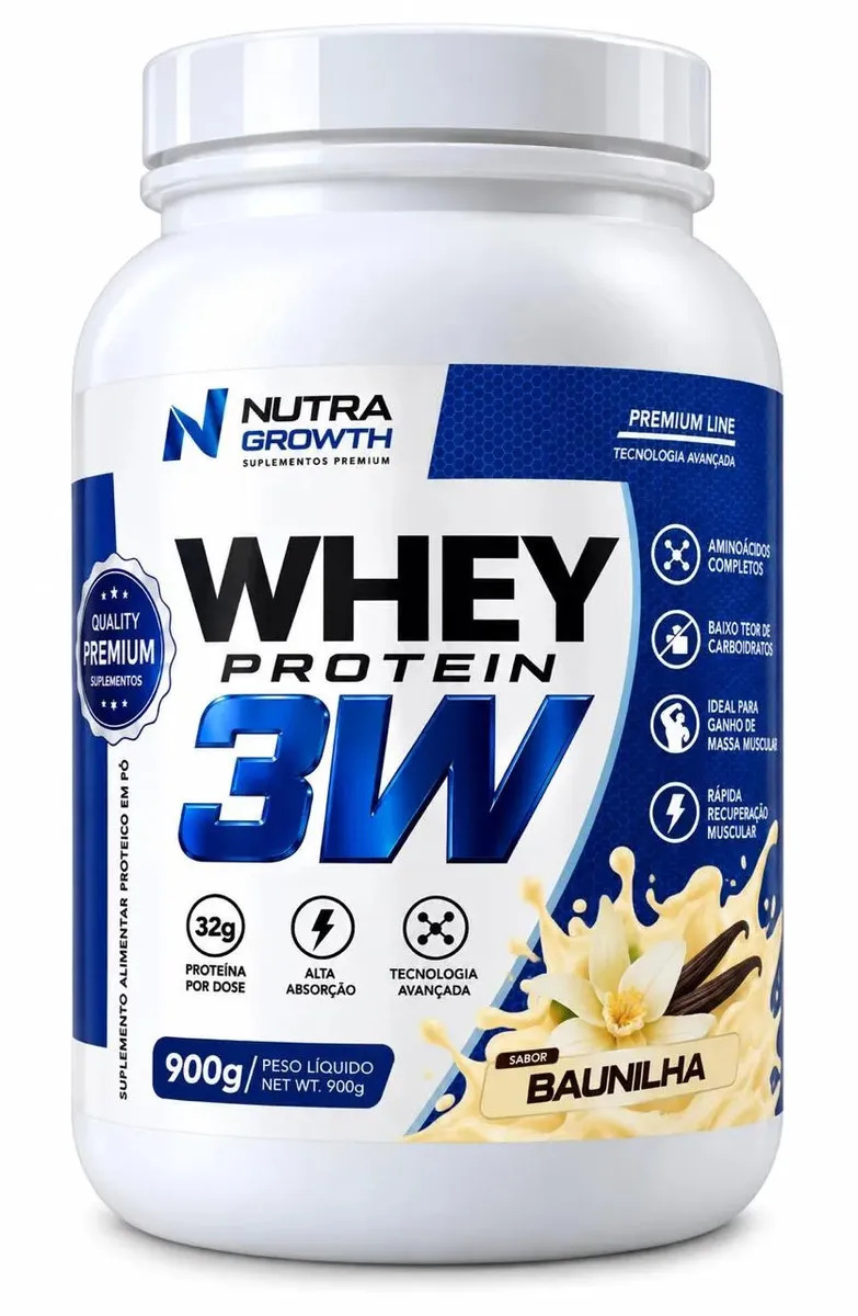 Whey Protein 3w 900g Whey Nutra Growth Baunilha