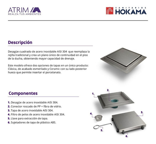 Imagen 6 de 10 de Portareja Cuadrado 15 Desague Baño Acero Compatible Awaduct