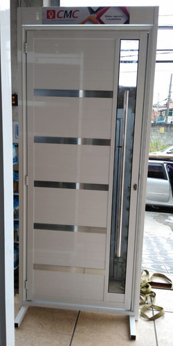 Porta Lambril De Aluminio Branco 2,10x0,80 Com Puxador E Vid