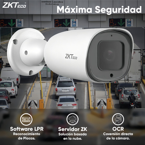 Zkteco Cámara Ip Bullet Para Reconocimiento De Placas De 2mp Bl-852q38a-lp Con Audio Y Alarma / Software Lpr Integrado / Lente Motorizado / Poe / Ip67 / Ranura Para Tarjeta Sd / Video Vigilancia