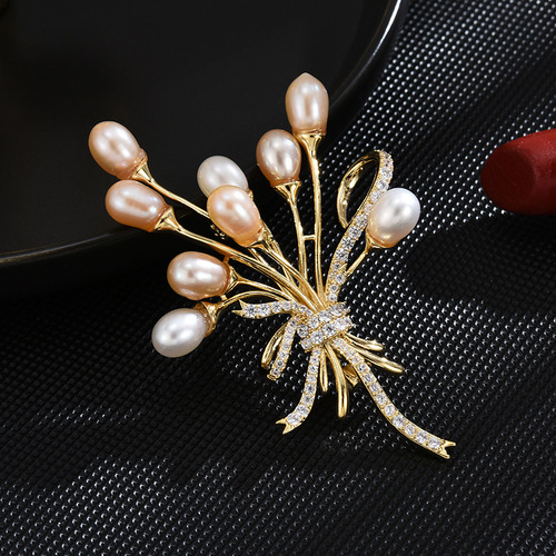Broche De Perla Natural Con Globo, Corsage De Alta Gama