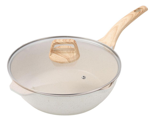 Wok Chino Antiadherente De 9,4 Pulgadas Con Tapa De Vidrio,