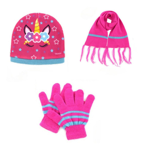 Set Gorro Lana Bufanda Guante Nena Trendy Infantil