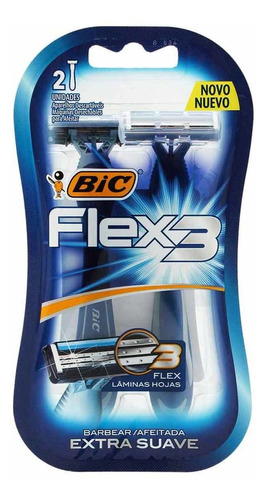 Rastrillos Desechables Bic Flex 3 Afeitada Extra Suave 2 Piezas