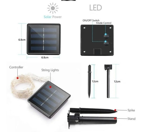 Luces Guirnalda Hada Solar Alambre 100 Led Calido 10 Metros