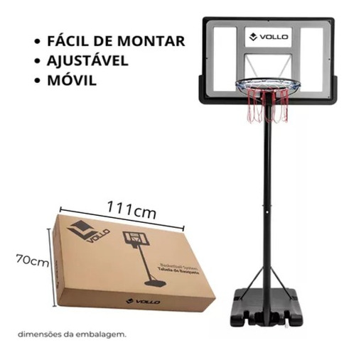 Tabela Basquete Portátil Ajustável Aro 45cm Vollo + Brinde