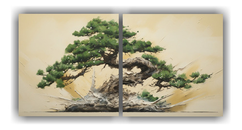 60x30cm Set 2 Cuadros Estilo Galeria Temática A Pine Bonsai