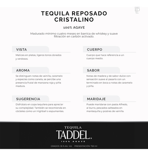 Tequila Taddel Reposado Cristalino 750 Ml