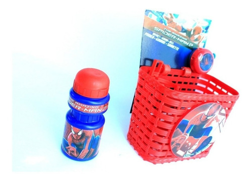 Imagen 1 de 4 de Canasto Timbre Y Caramañola Spiderman Bicicleta Niño - Racer