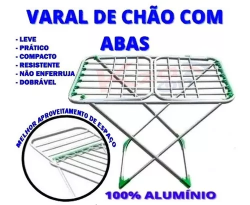 Varal de Chão com Abas 100% Alumínio - Kzaon - Tudo para a sua casa!